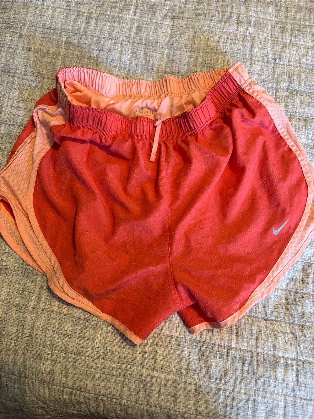 Nike Women's Coral and Light Pink Dri-FIT Running Shorts large